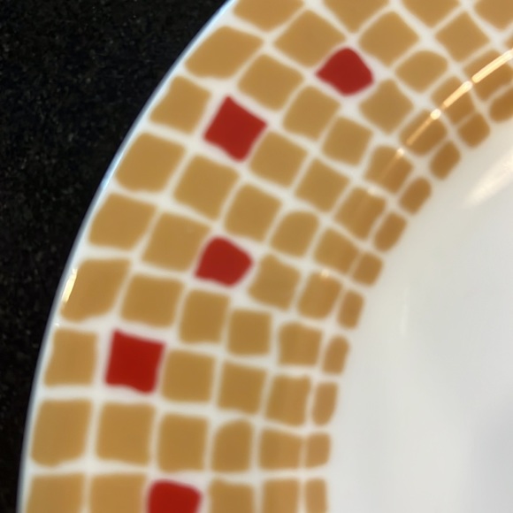 MOSAIC RED & GOLD BREAD & BUTTER PLATES 7 1/8" by BRIDGET DOBSON - Picture 5 of 8